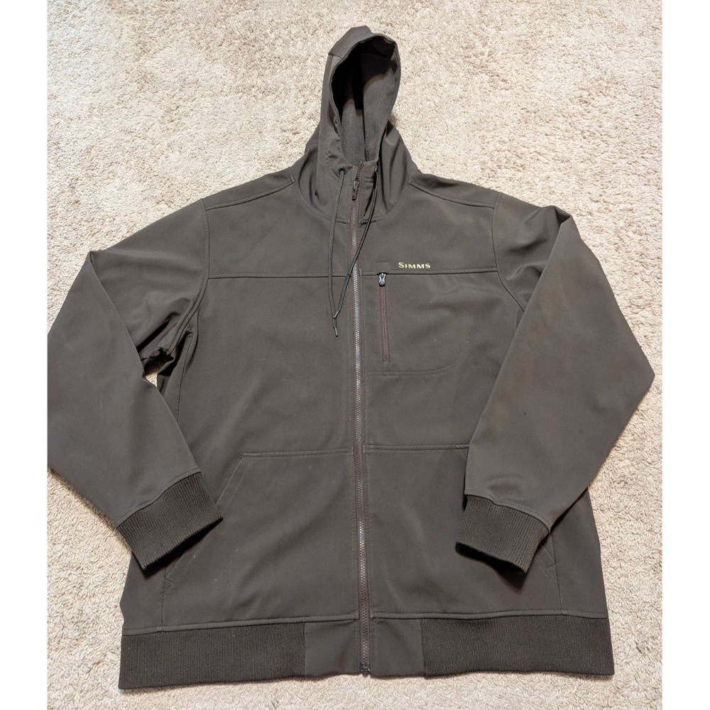 Simms Rogue Fleece Fishing Jacket Mens 2XL Softshell Full Zip Hooded Drawstring